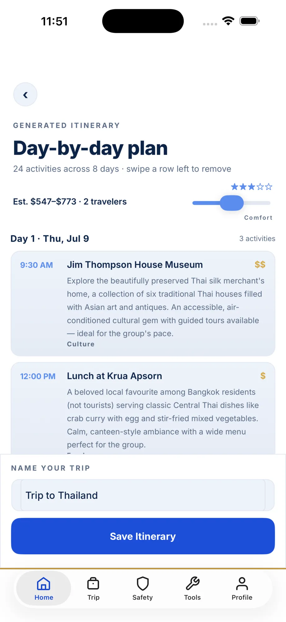 AI trip generation preview