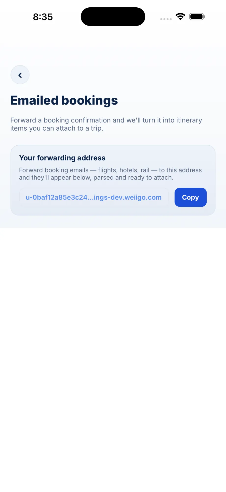 Booking import from email & documents preview