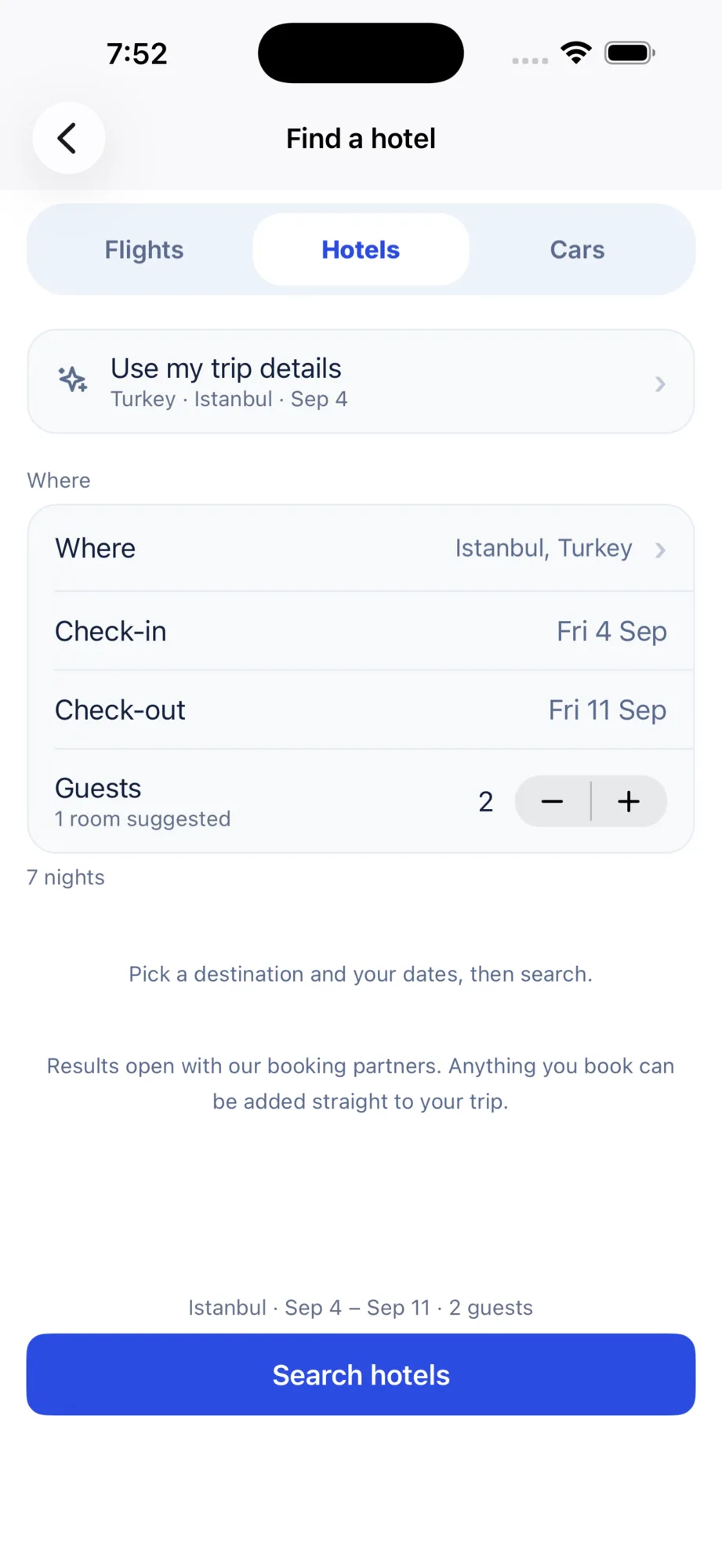 Flight, hotel and car search