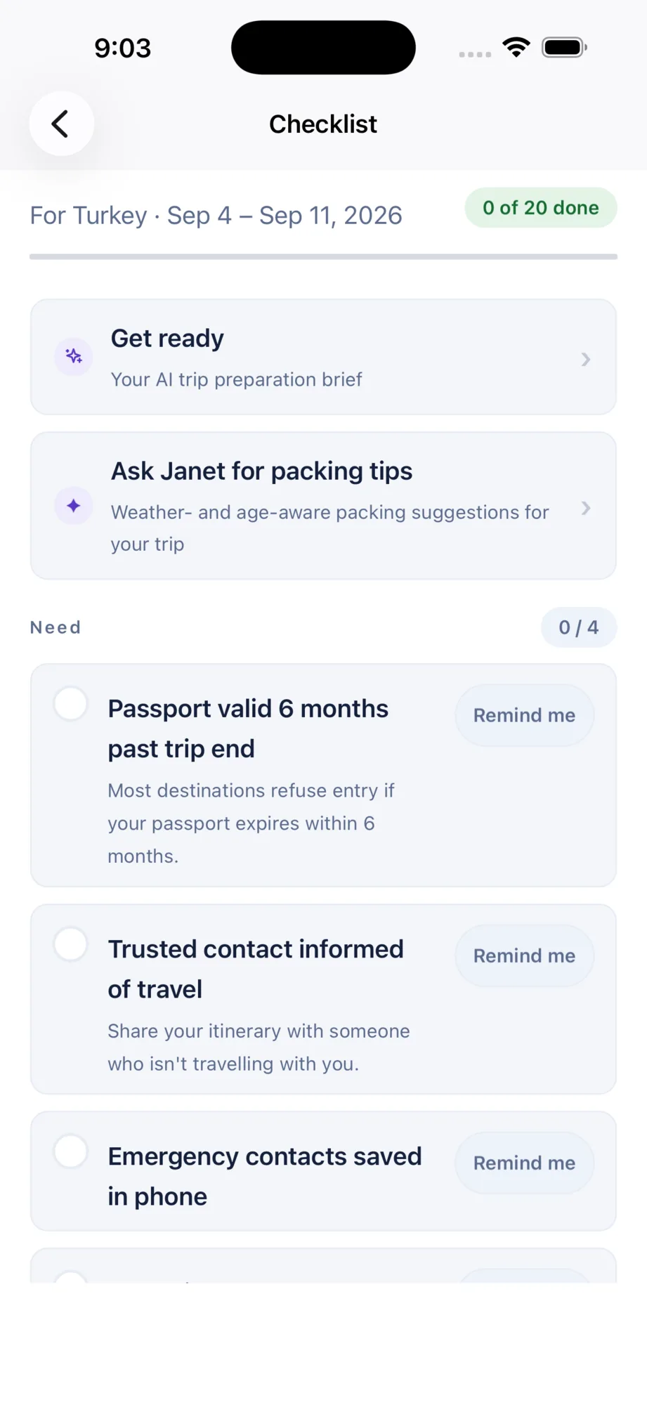 Packing checklist
