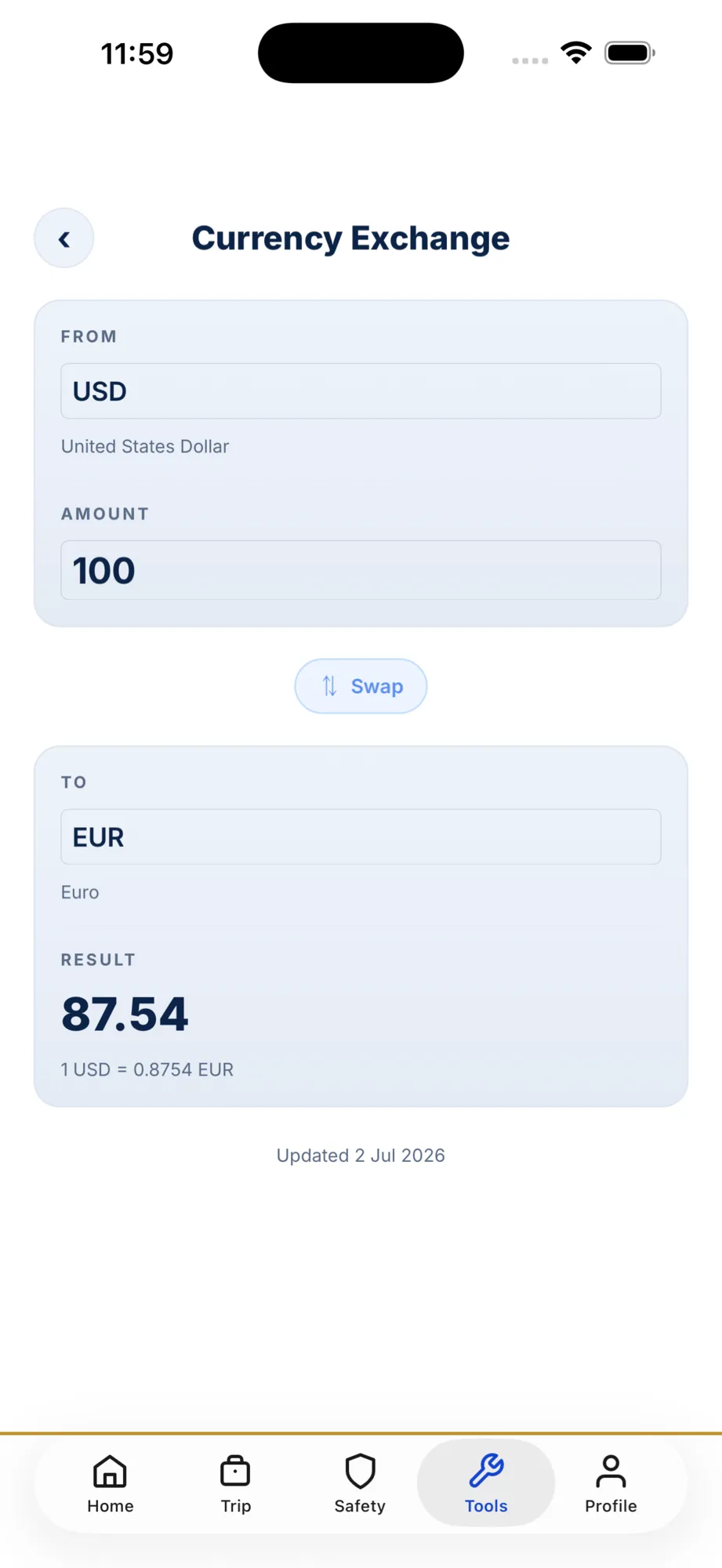 Weather & currency preview