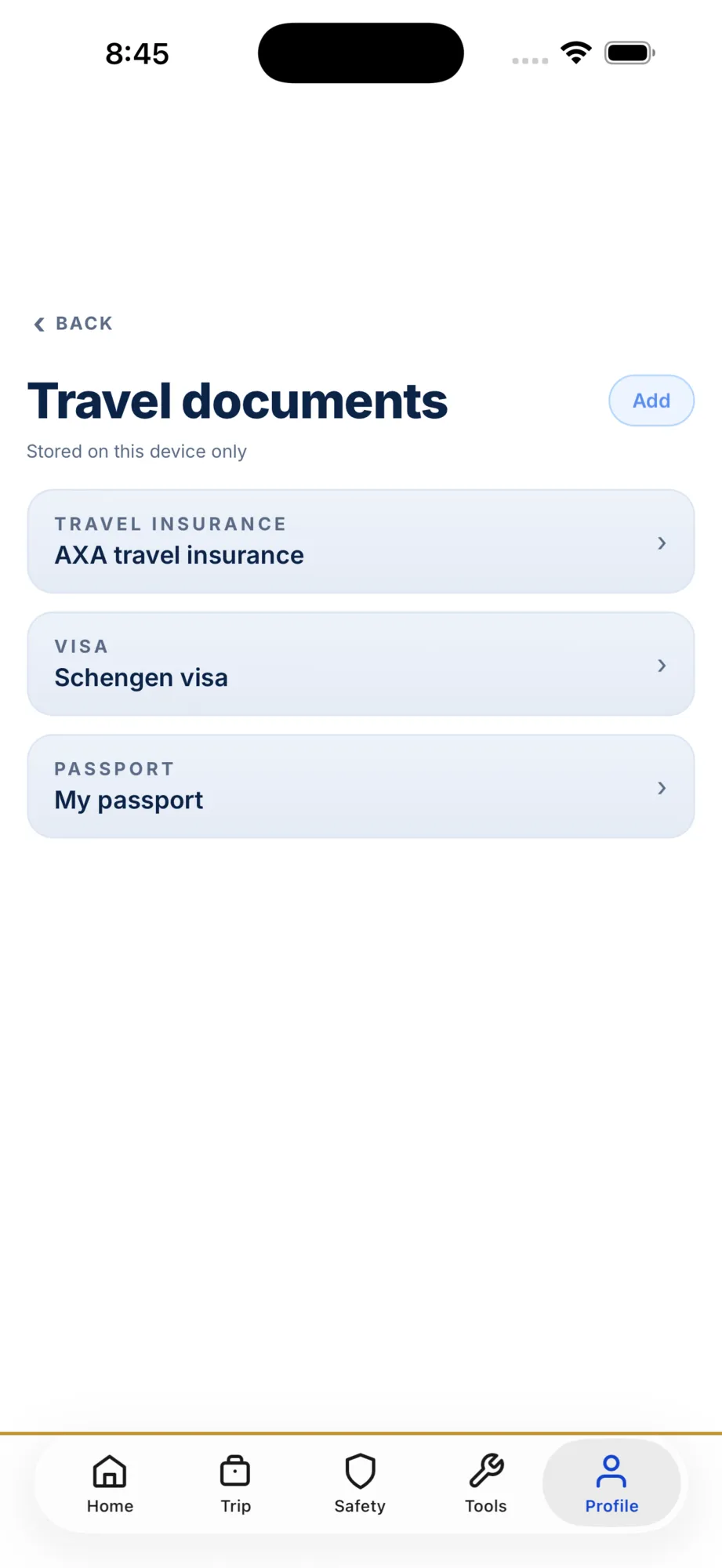 Travel-document vault preview