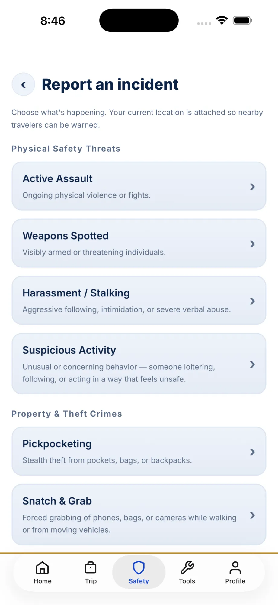 Incident reports & nearby alerts preview
