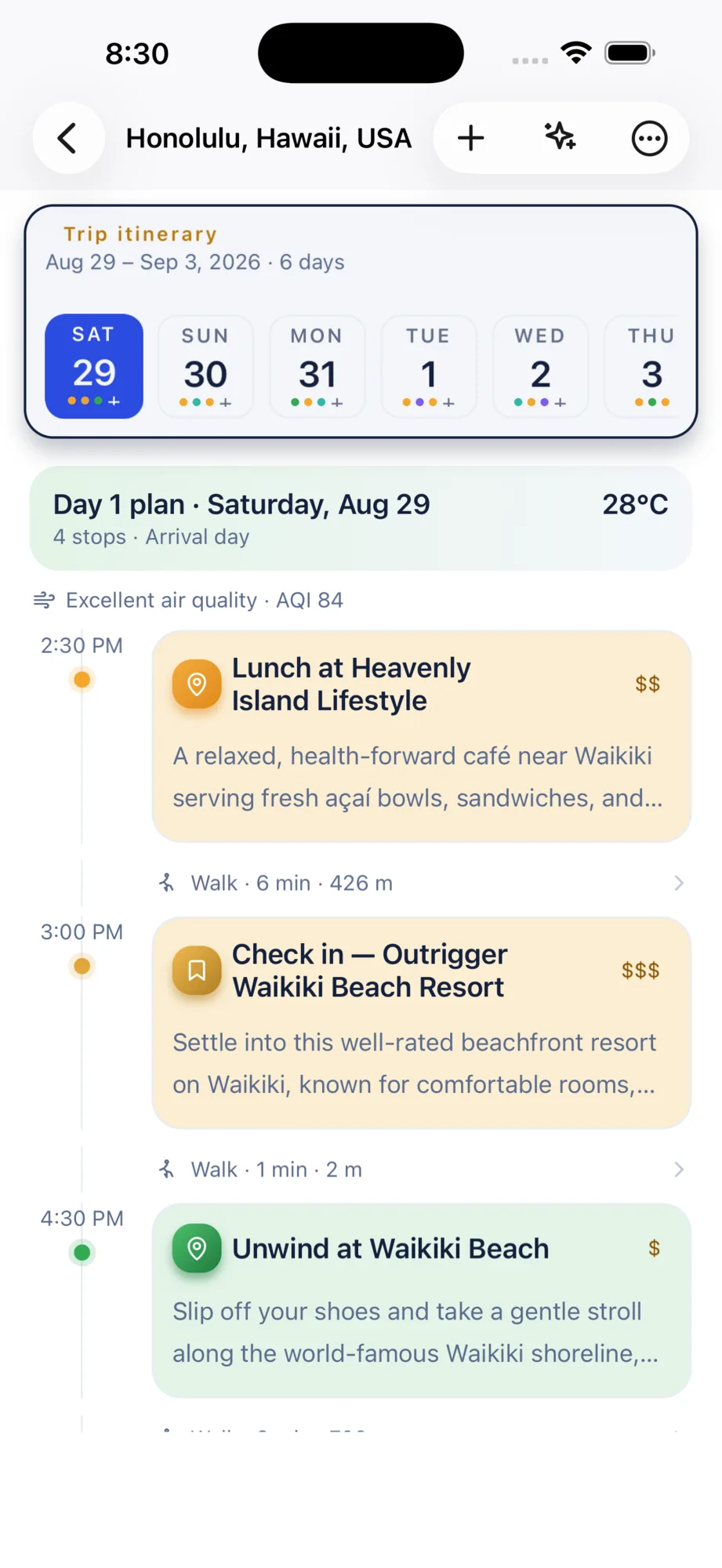 A WeiiGo trip itinerary, day by day