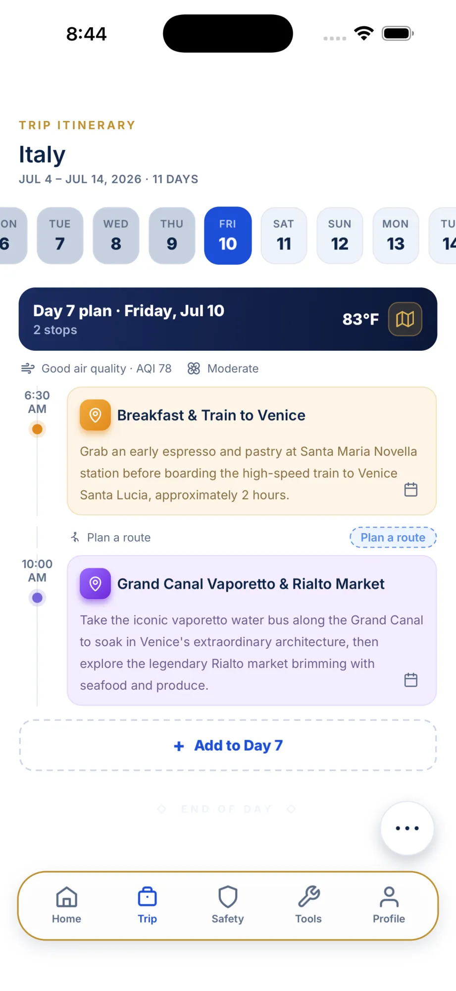 Itinerary planning preview
