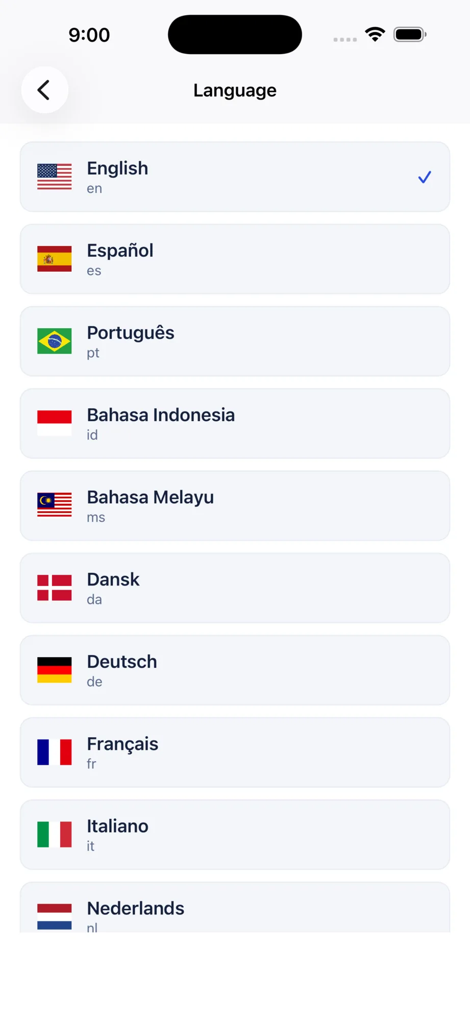 The whole app in 31 languages