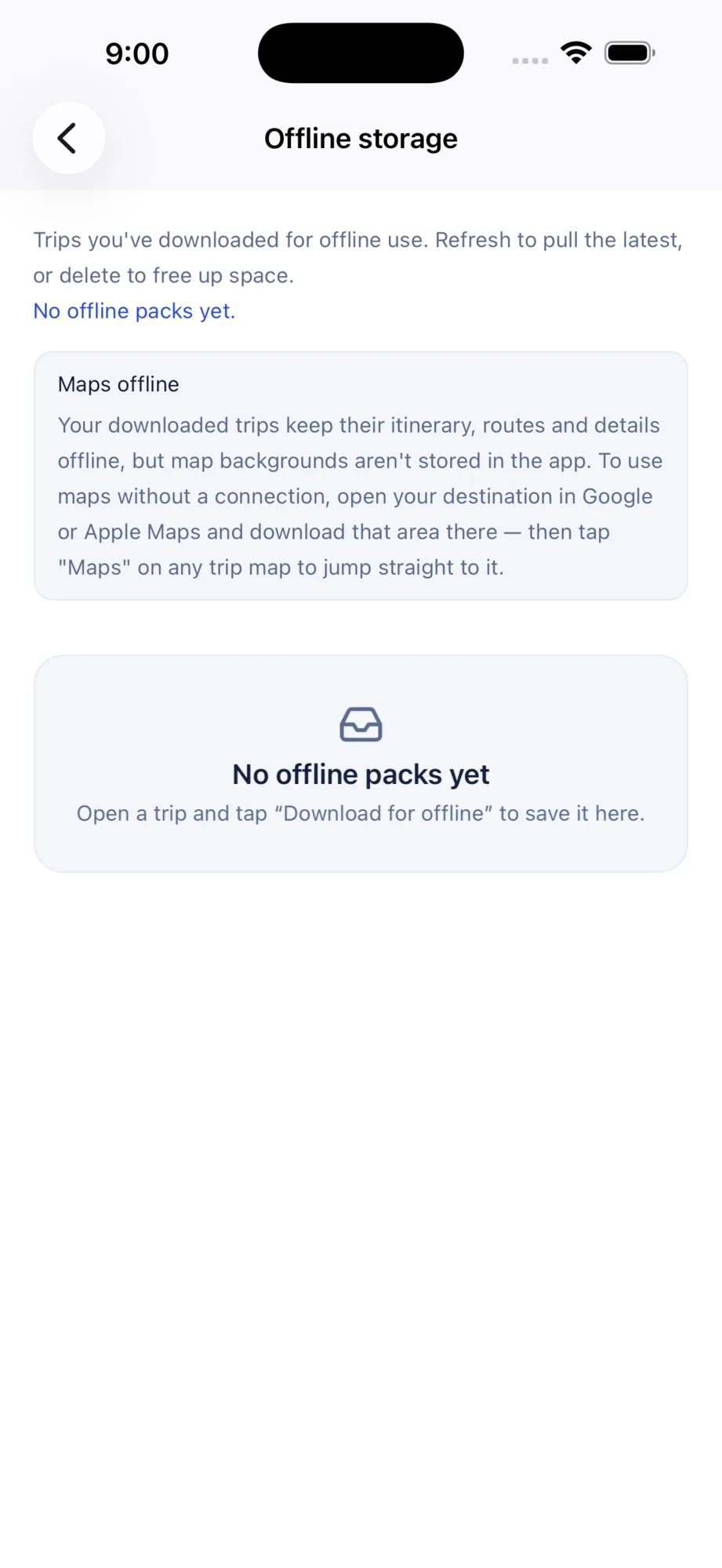Offline trip pack