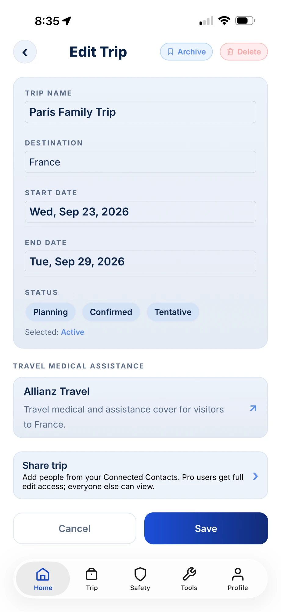 Trip sharing preview