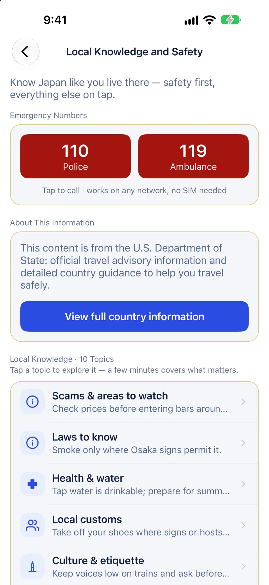 Local knowledge and safety tips