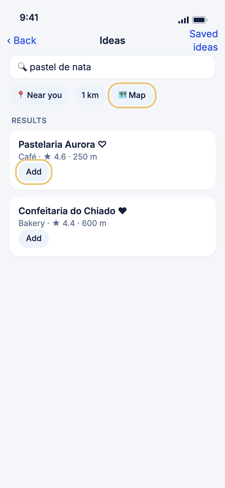 Search results, with the Add button highlighted