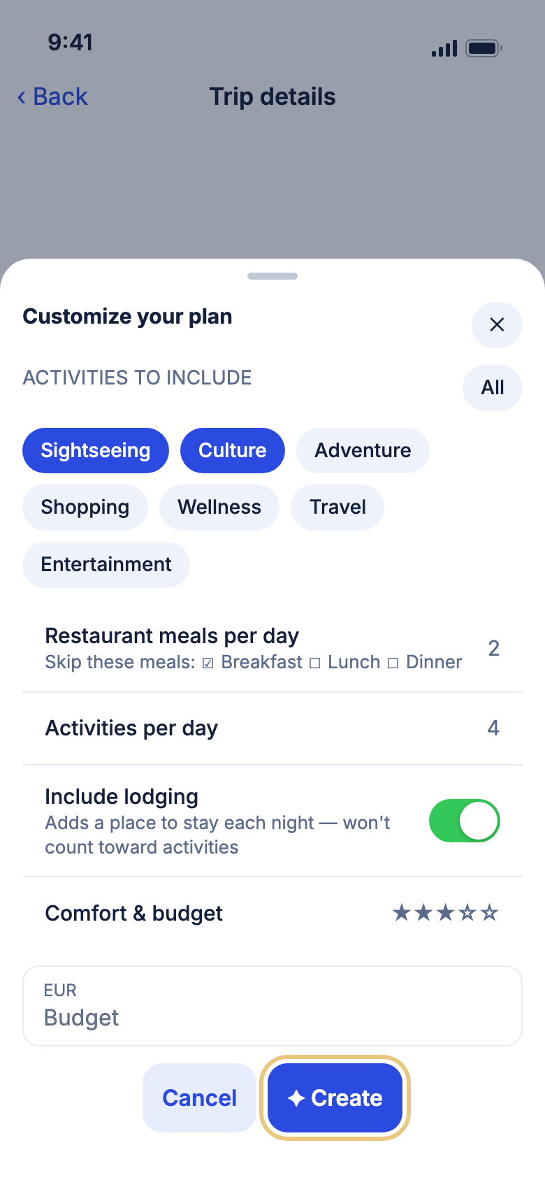 The Customize your plan sheet with the Generate button marked