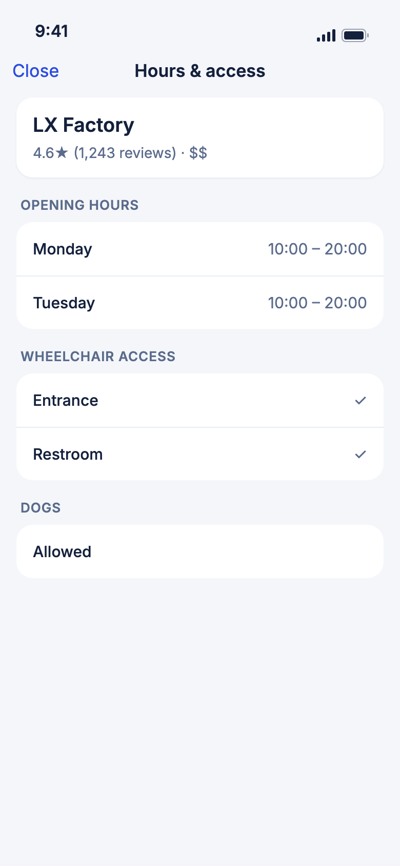 The Hours & access sheet