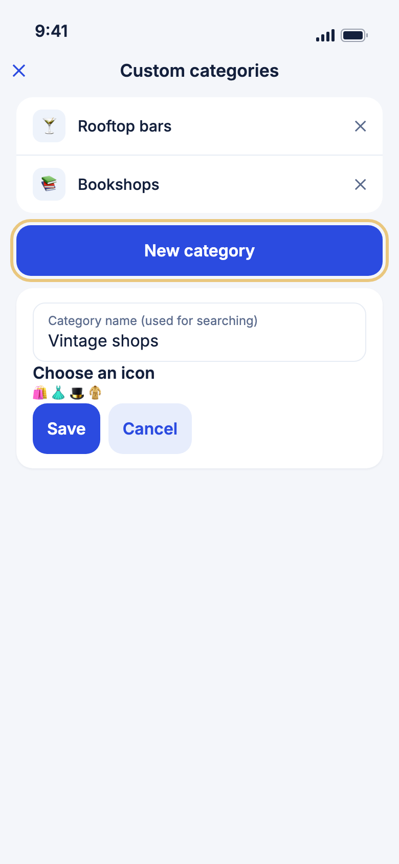 Custom categories