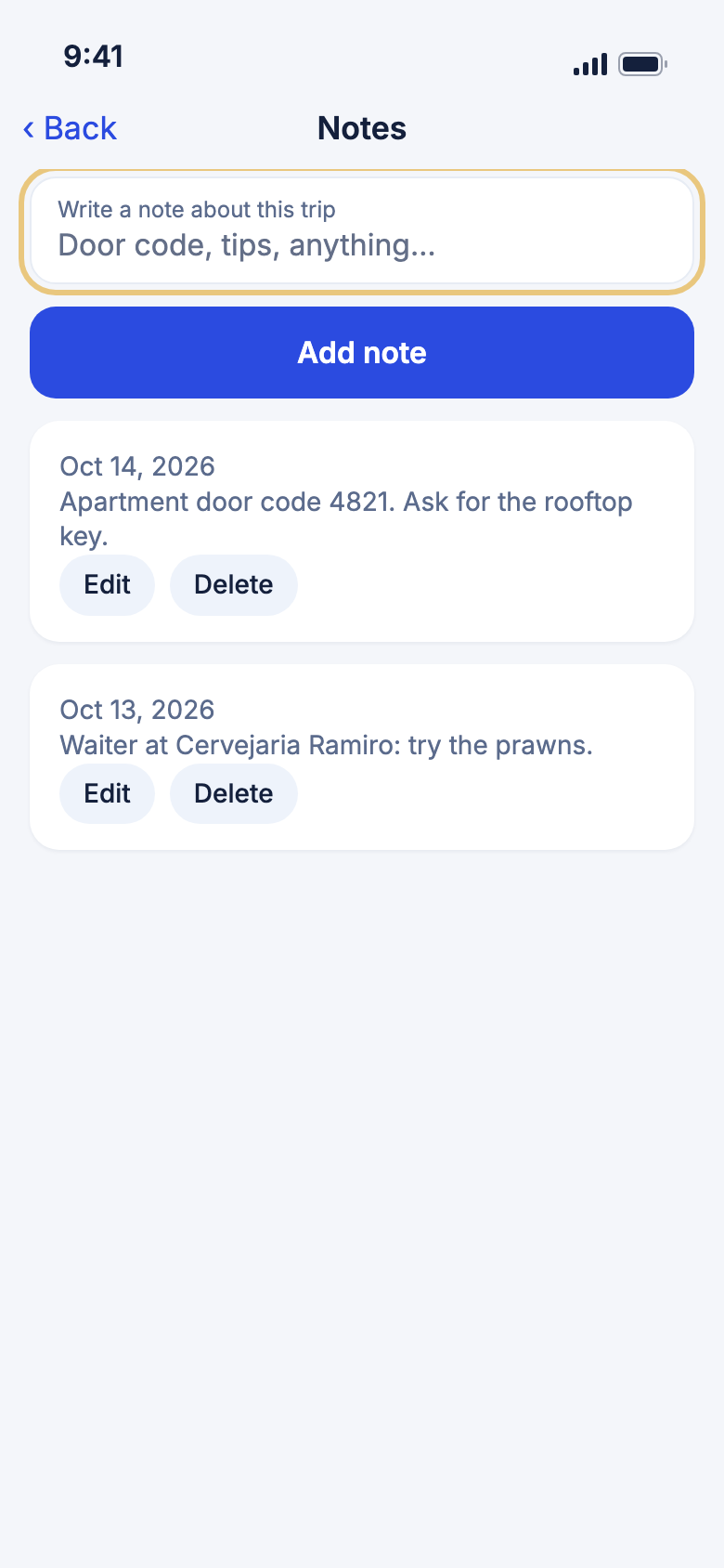 Trip notes