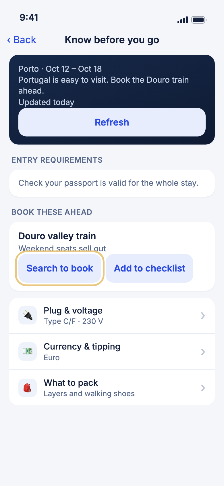 Know before you go with Search to book marked