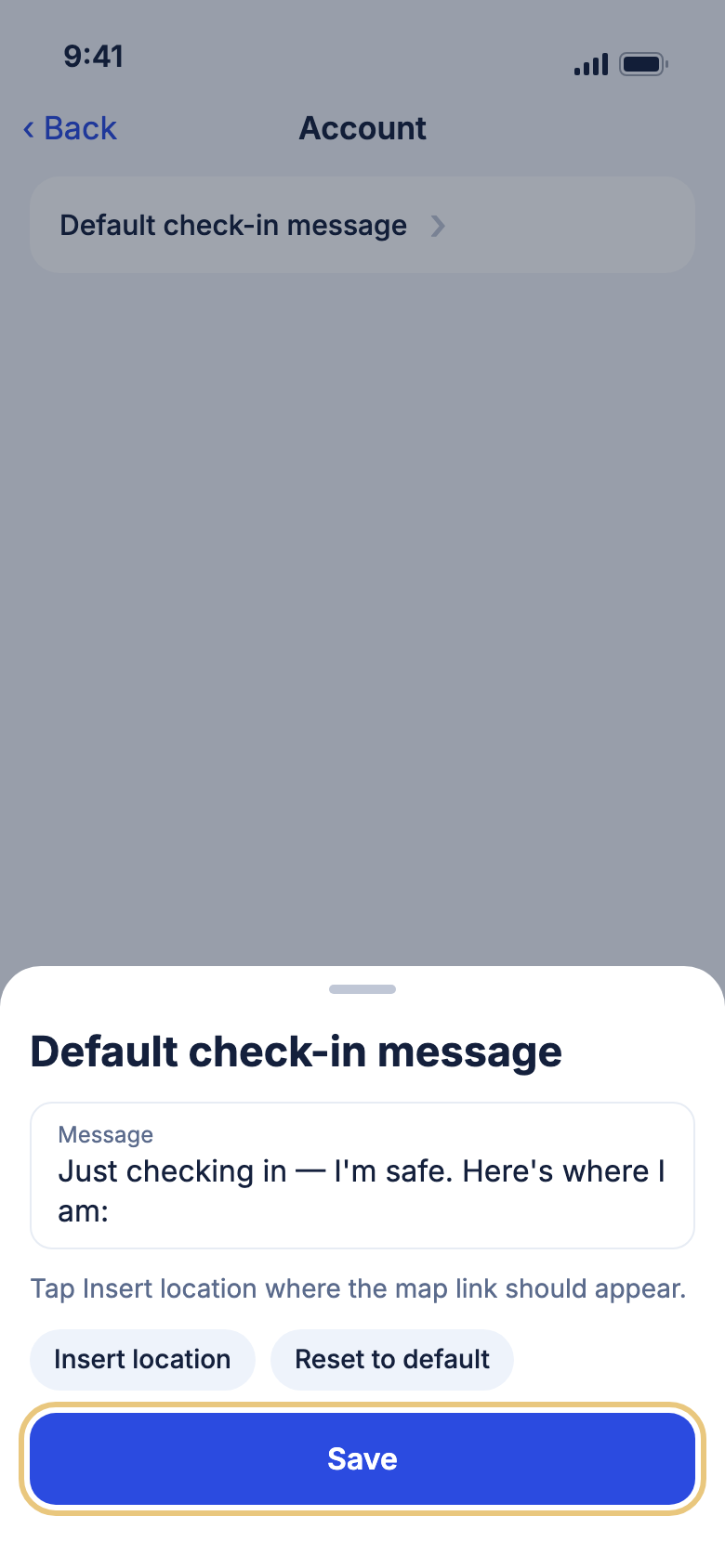 The check-in message sheet