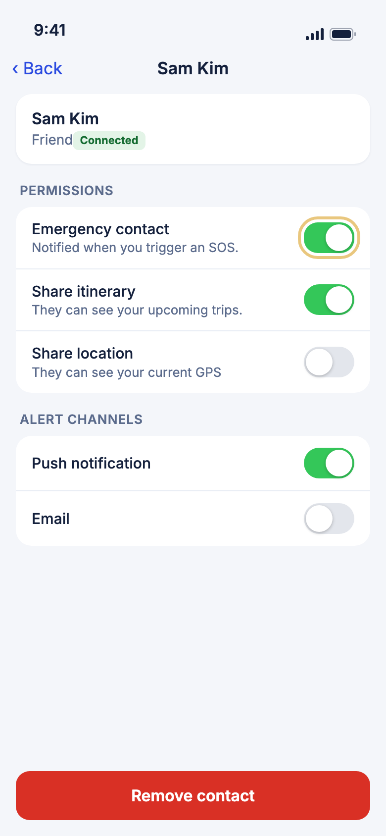 A contact's page