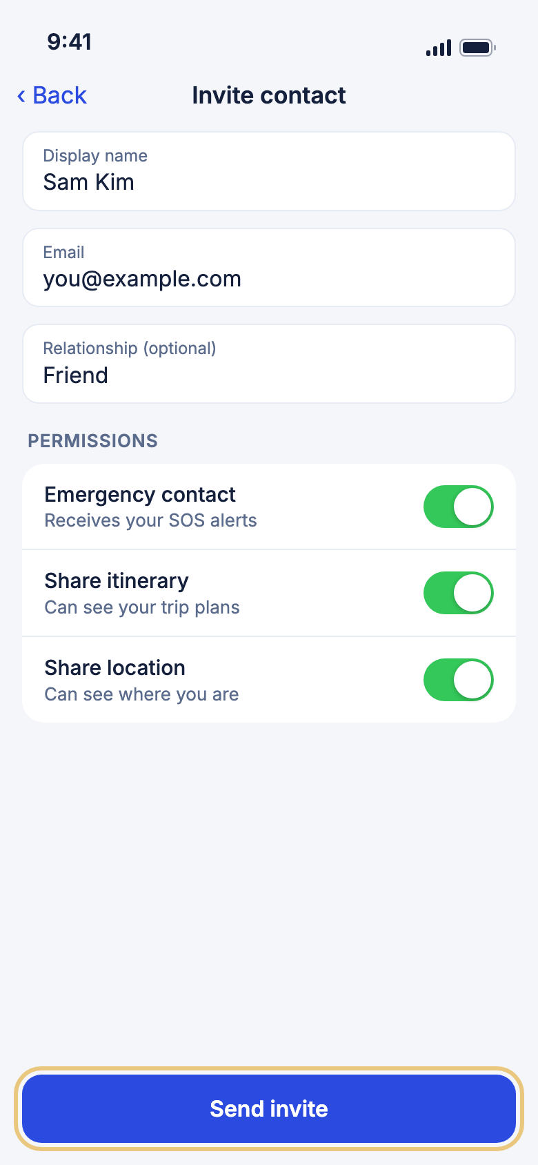 The invite form