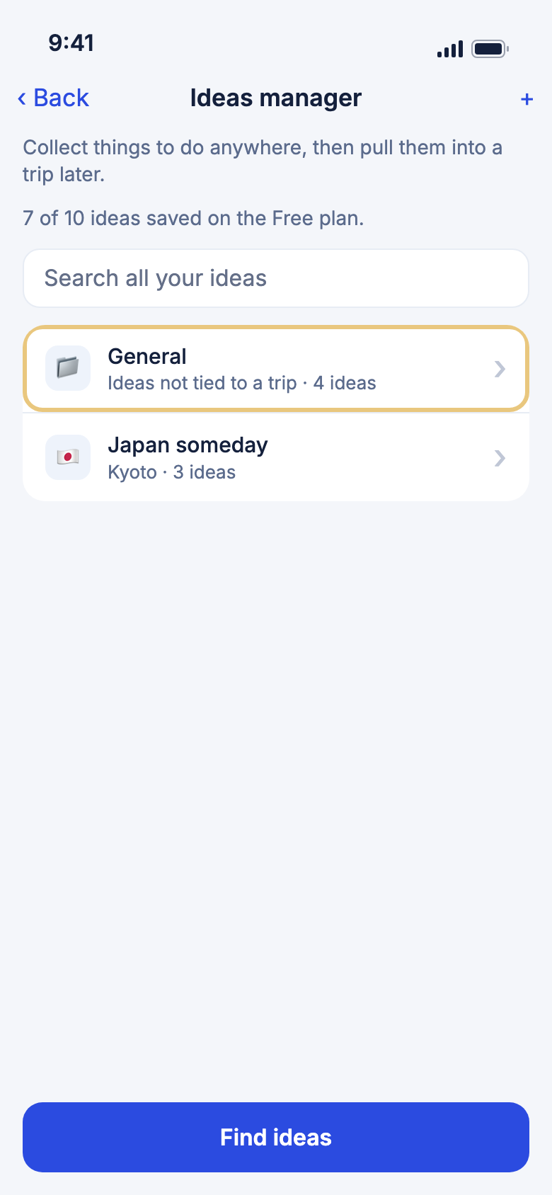 The Ideas manager with the General collection marked