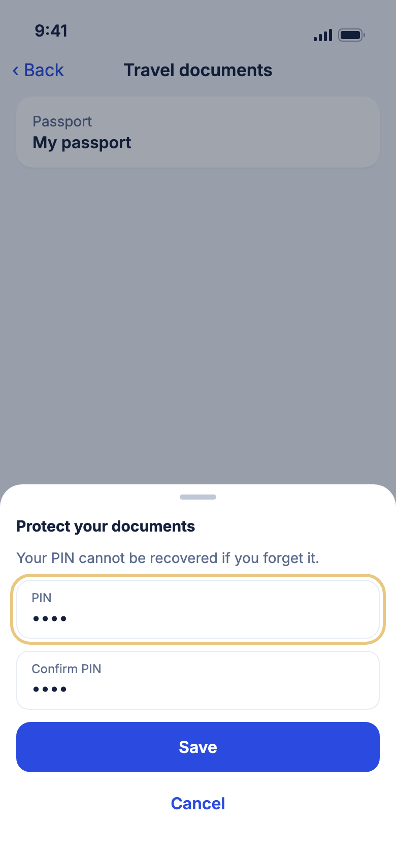 Protect your documents, asking for a PIN twice
