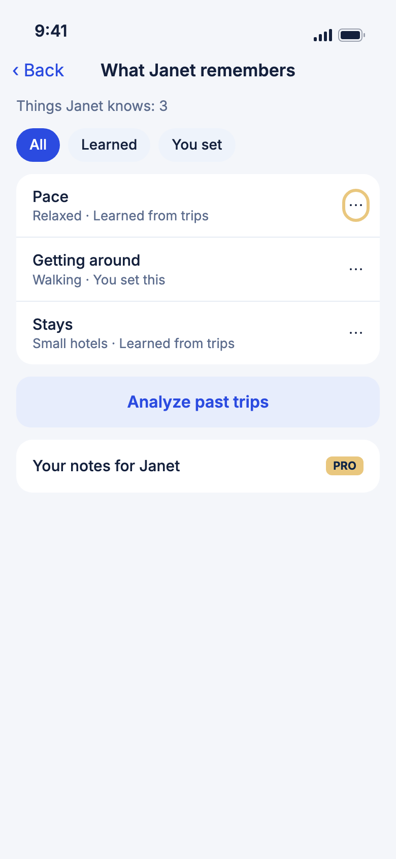 What Janet remembers, with the more button highlighted