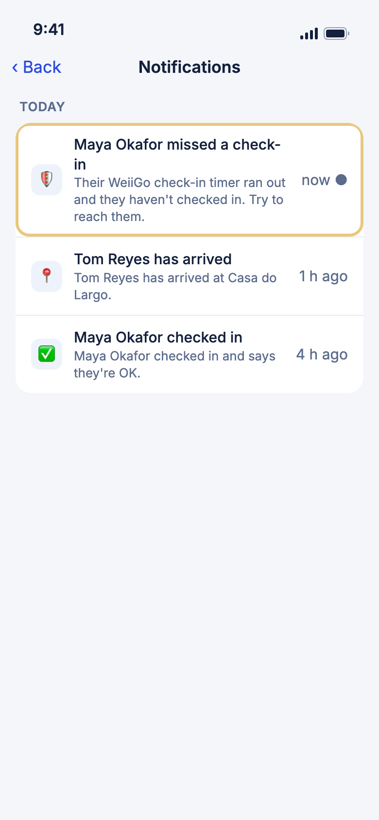A missed check-in at the top of the list