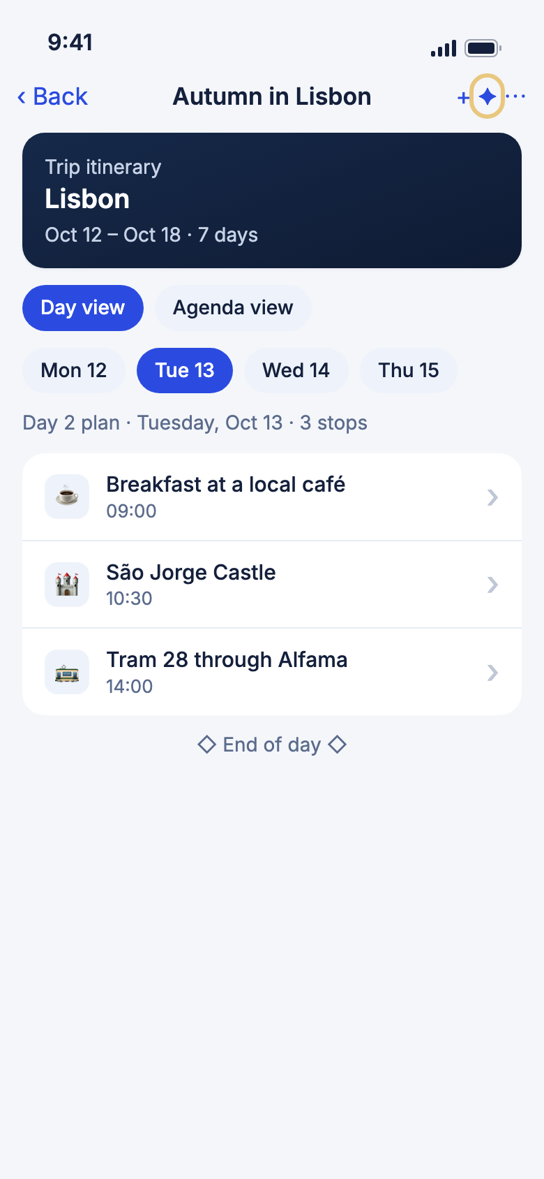 A trip's plan, with the Ask Janet button at the top marked