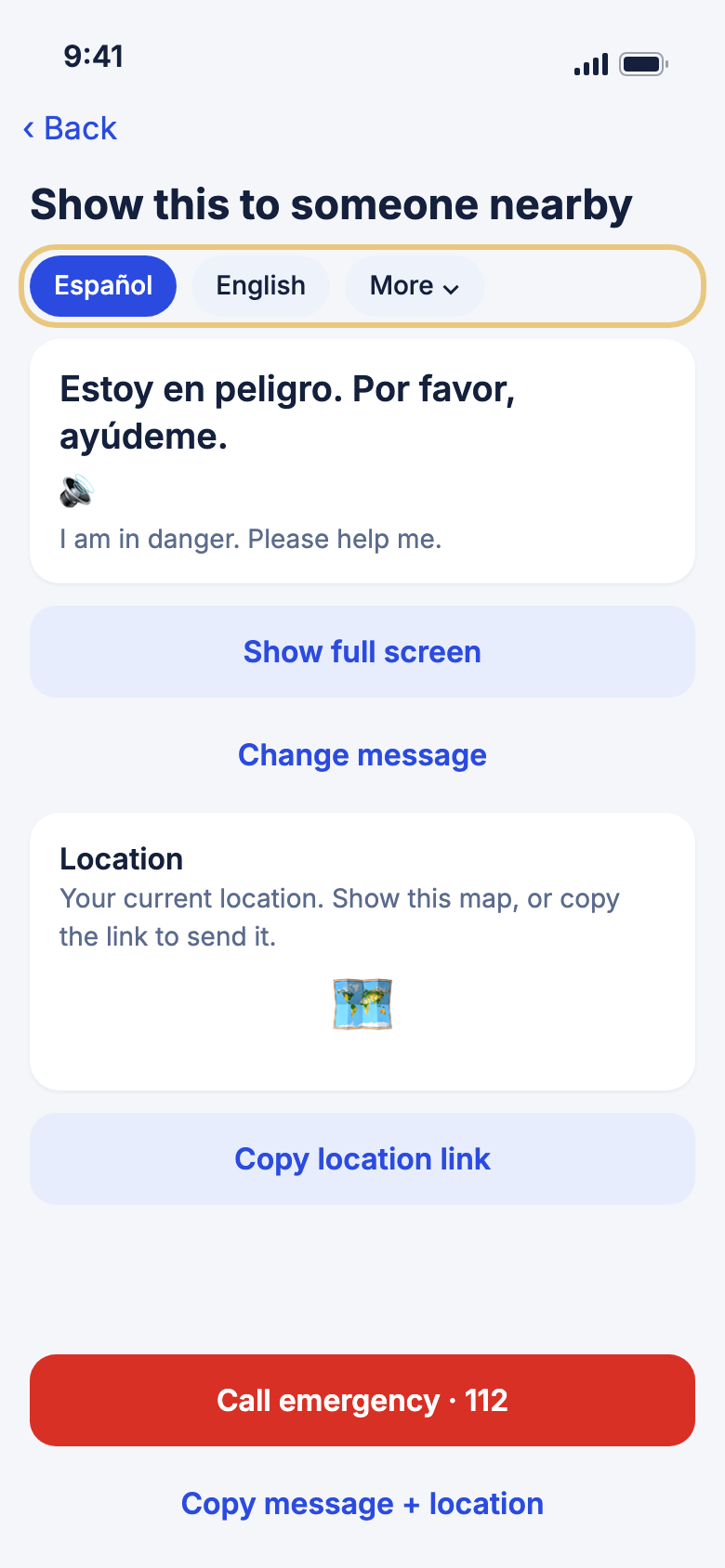 The Show this screen with the language buttons highlighted