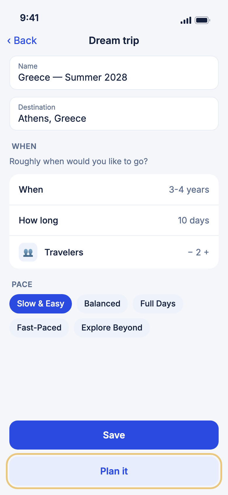 A dream trip, with Plan it marked